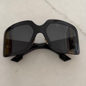 Dior Black Rectangular Sunglasses with Gold Logo